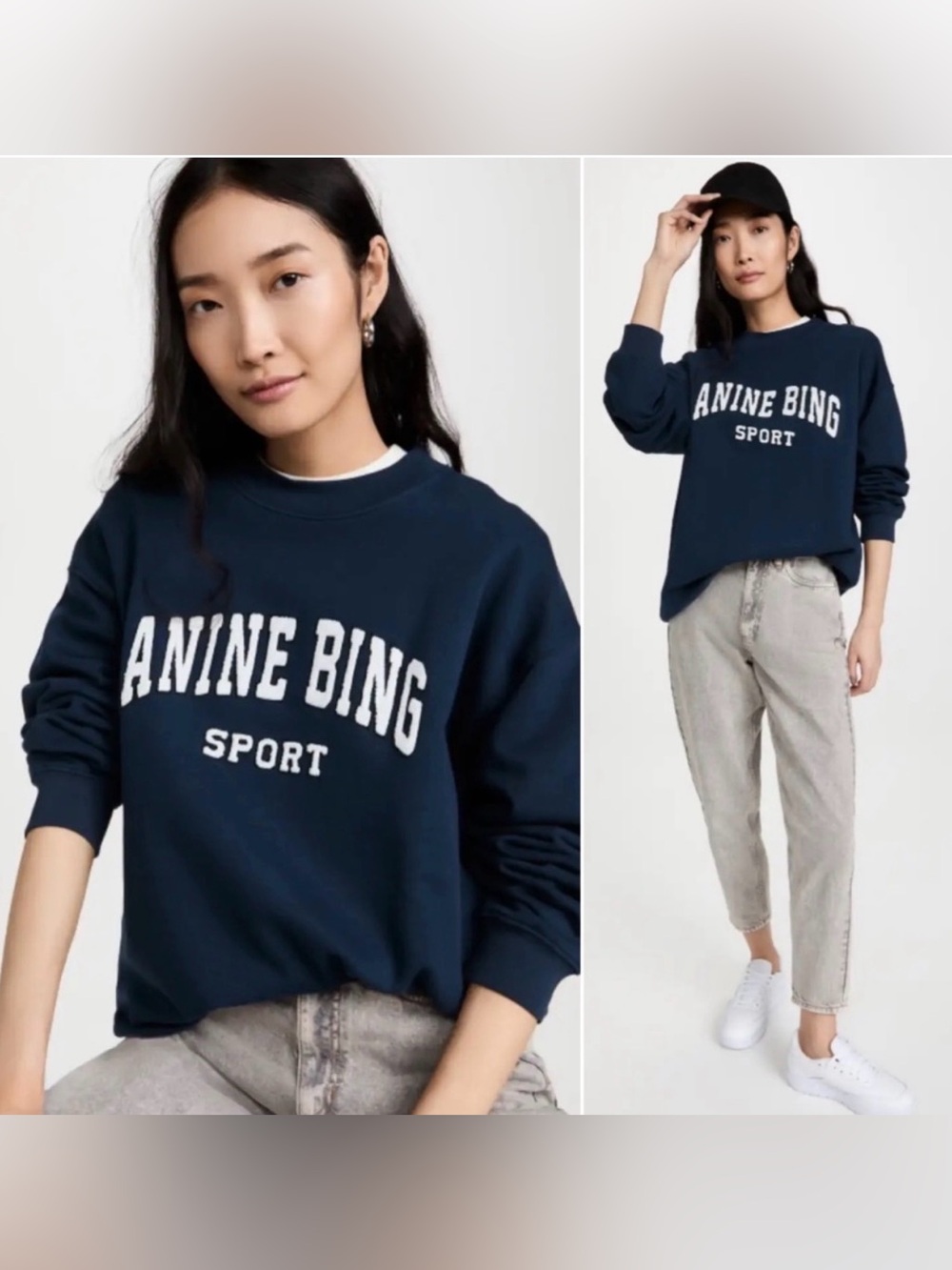 ANINE BING Tyler Sweatshirt In Pacific Blue Pullover Top Women's Medium - Picture 2 of 7